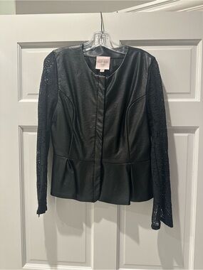 Romeo and Juliet  Black Leather Jacket with Lace Sleeves